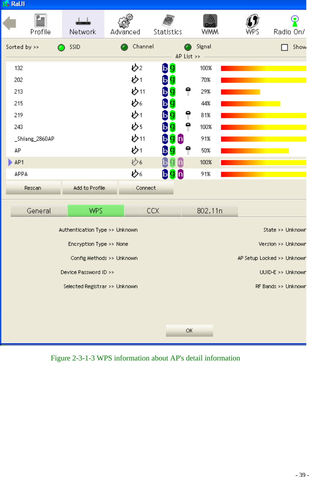    Figure 2-3-1-3 WPS information about AP&apos;s detail information    - 39 -