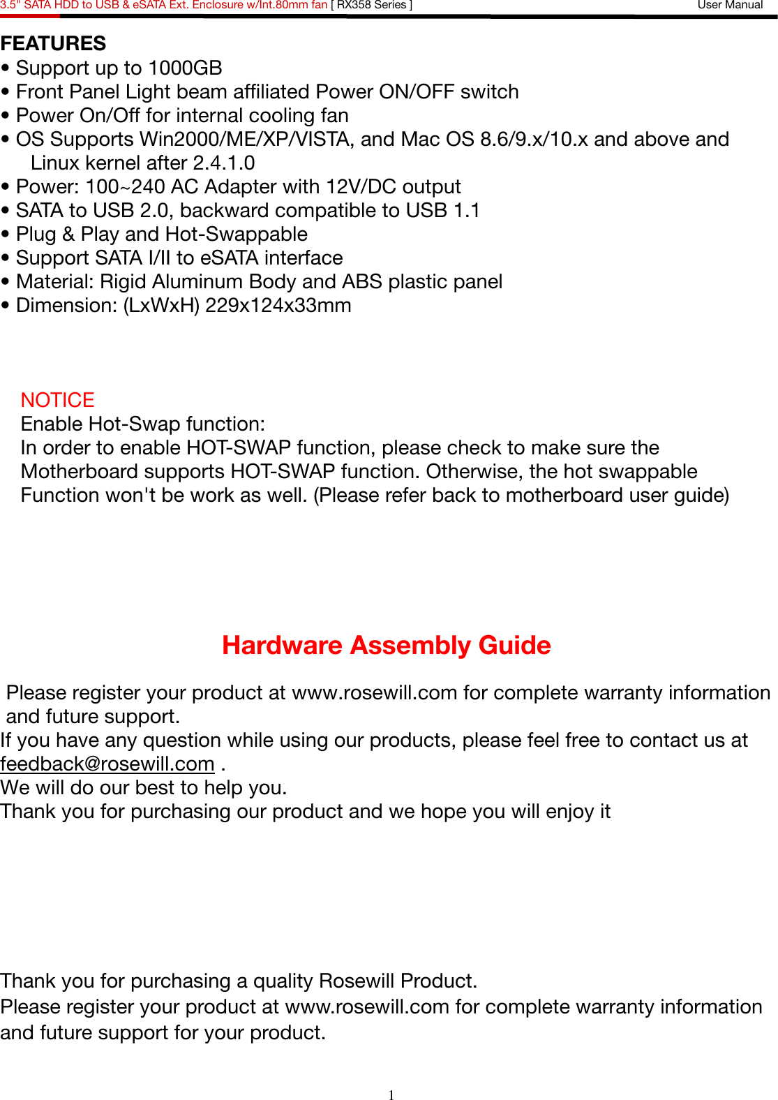 Page 2 of 11 - Rosewill Rosewill-Rx358-Users-Manual- External  Rosewill-rx358-users-manual