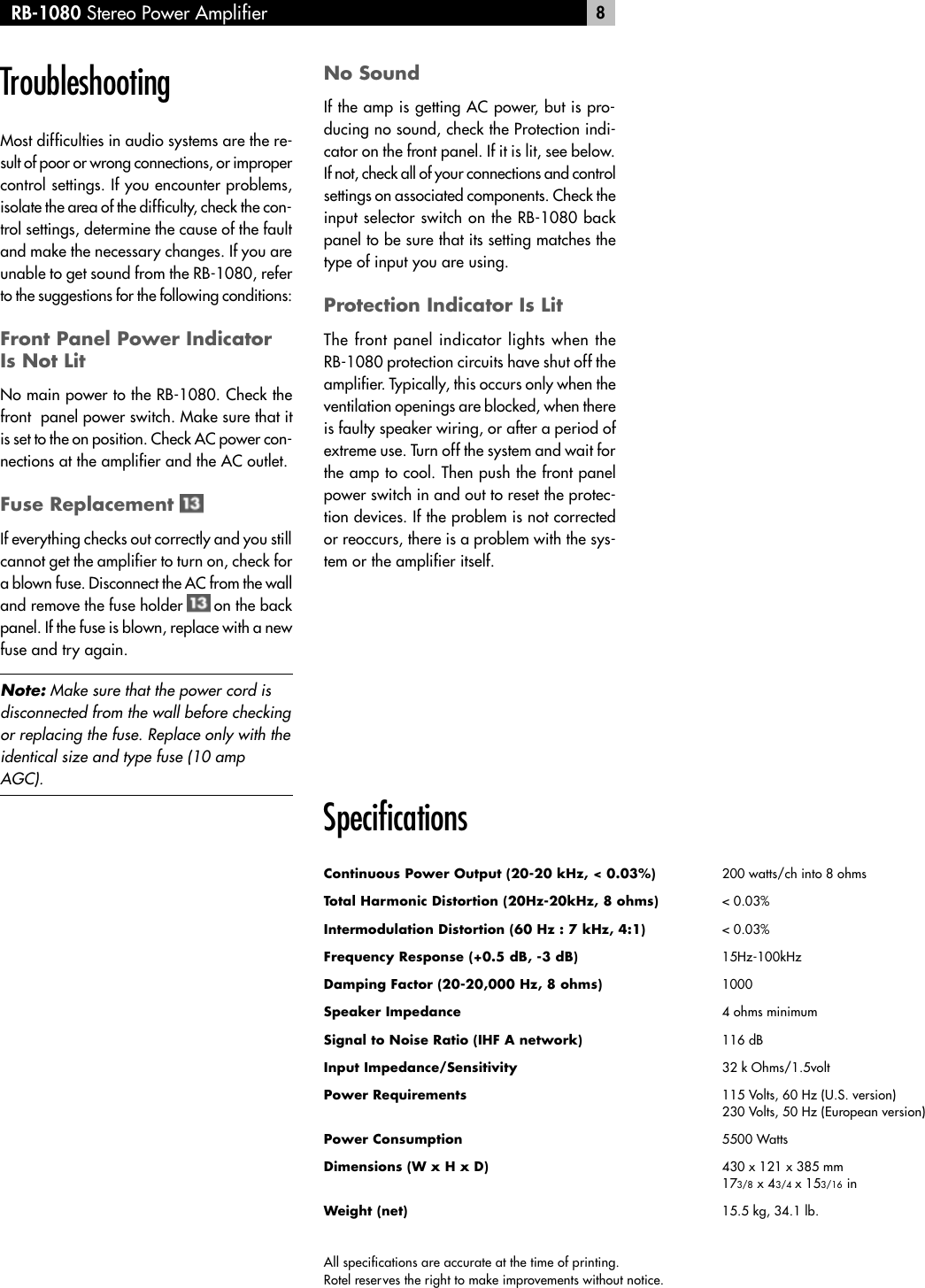 Page 8 of 8 - Rotel Rotel-Rb-1080-Users-Manual- RB-1080 6L Manual - 4  Rotel-rb-1080-users-manual