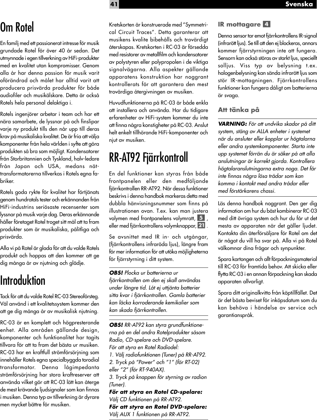 Page 6 of 11 - Rotel Rotel-Rc-03-Users-Manual- Rotel-rc-03-users-manual