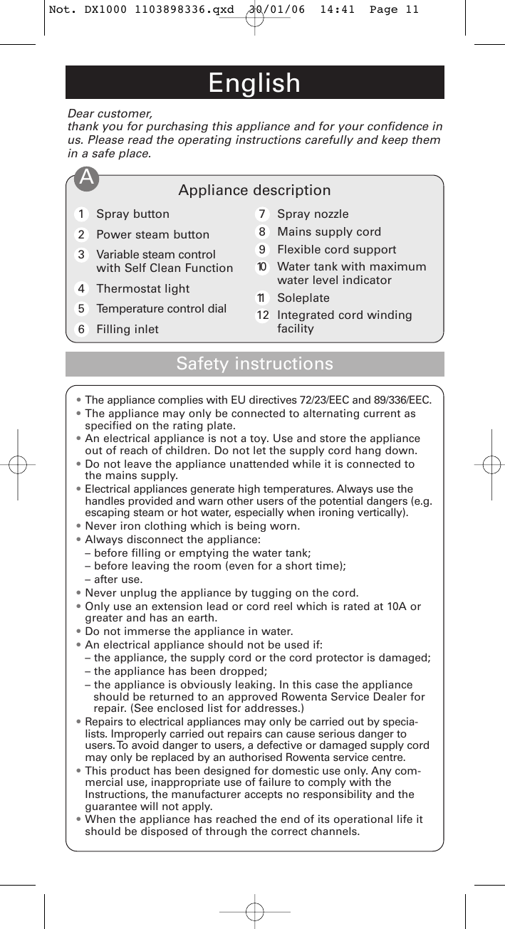 Page 5 of 9 - Rowenta Rowenta-Effective-1103898336-46-05-Users-Manual- Not. DX1000 1103898336  Rowenta-effective-1103898336-46-05-users-manual