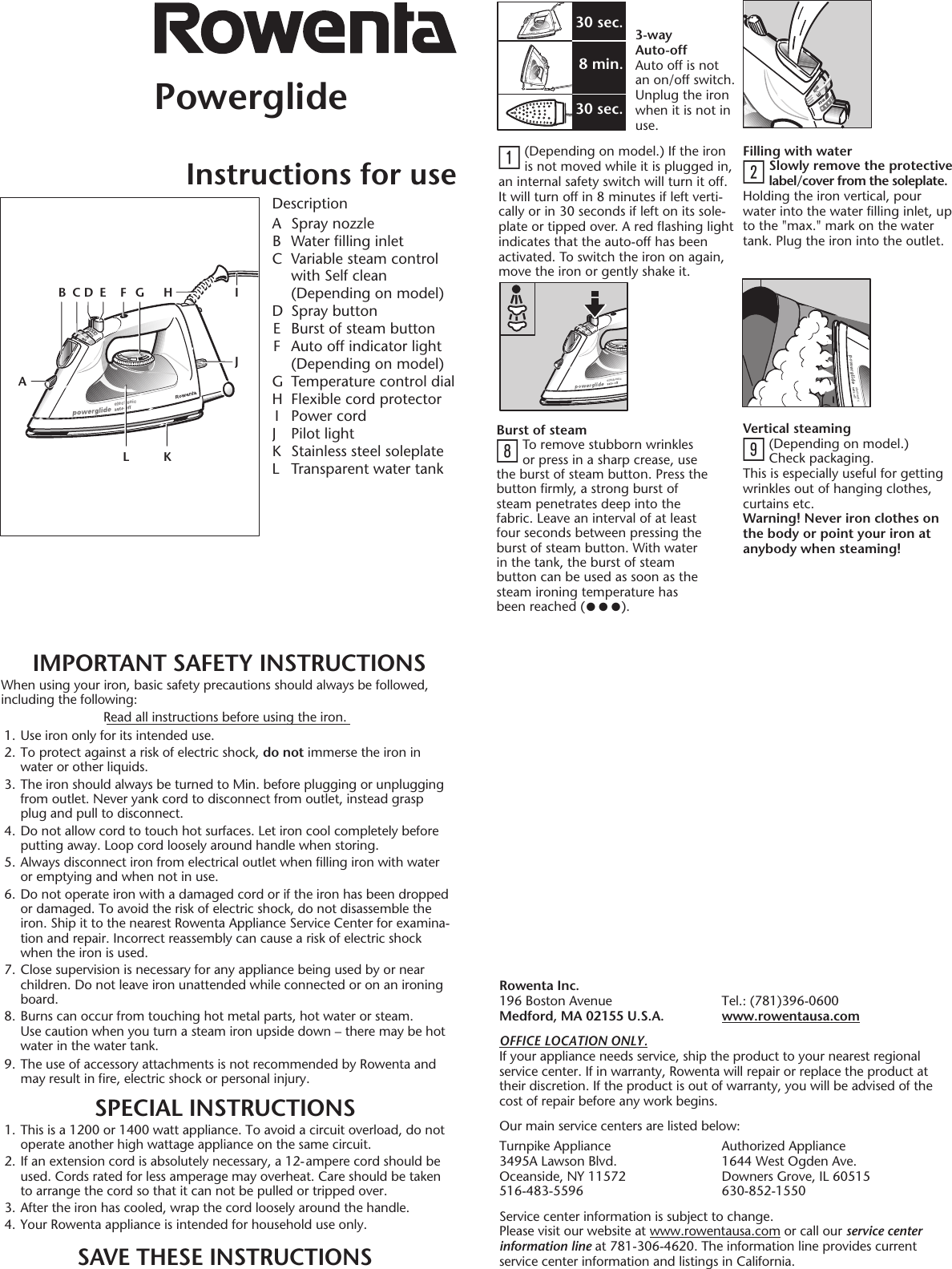 Page 1 of 2 - Rowenta Rowenta-Powerglide-Steam-Iron-Users-Manual-  Rowenta-powerglide-steam-iron-users-manual