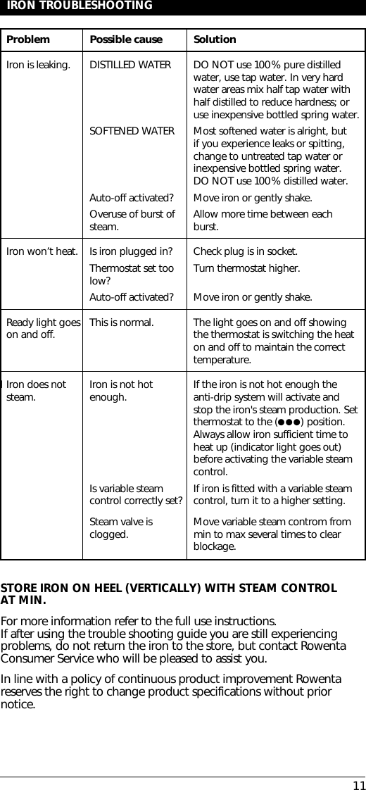 Page 11 of 11 - Rowenta Rowenta-Precision-Steam-Iron-Users-Manual-  Rowenta-precision-steam-iron-users-manual