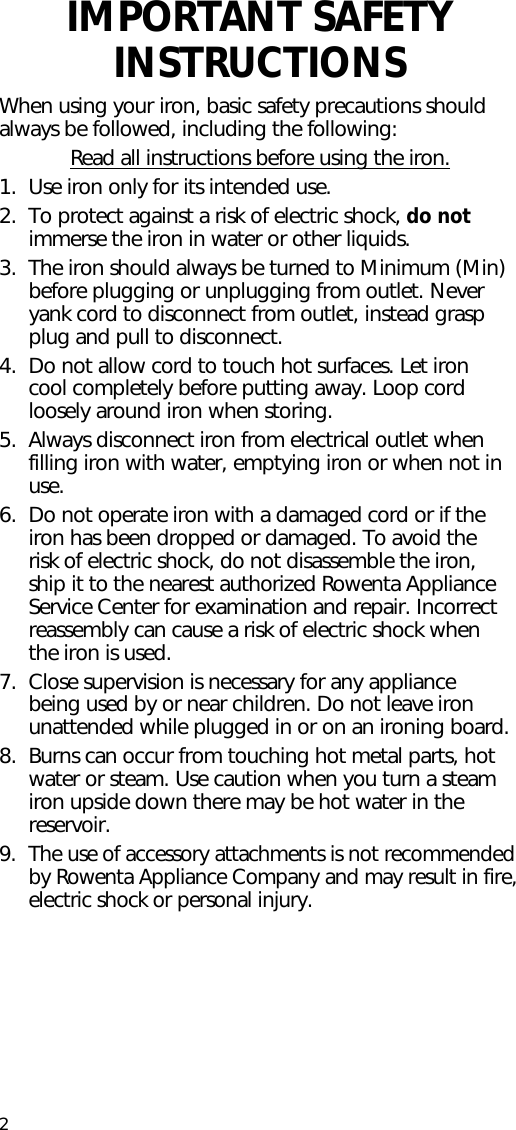 Page 2 of 11 - Rowenta Rowenta-Precision-Steam-Iron-Users-Manual-  Rowenta-precision-steam-iron-users-manual