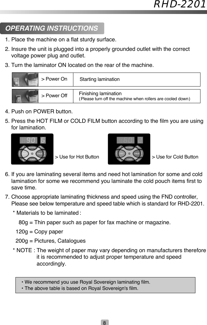 Page 8 of 12 - Royal-Sovereign Royal-Sovereign-Rhd-2201-Users-Manual- RHD-2201 Manual(US)  Royal-sovereign-rhd-2201-users-manual