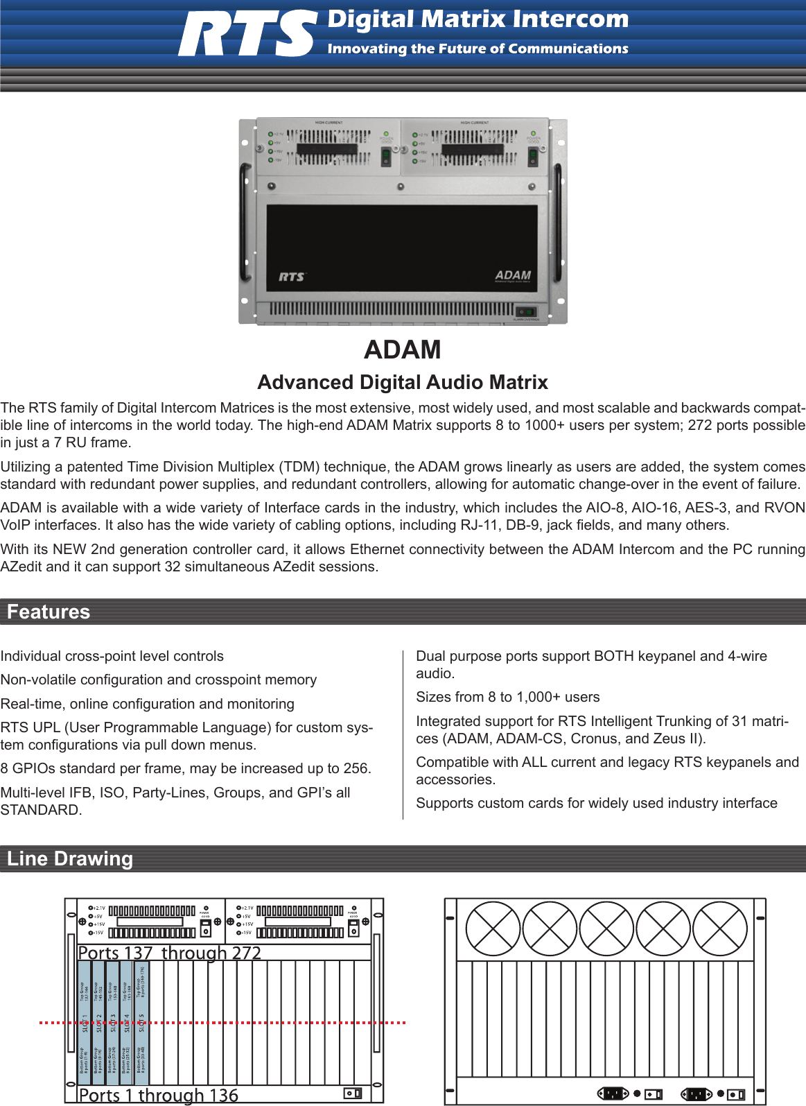 Page 1 of 2 - Rts Rts-Digital-Audio-Matrix-Users-Manual- Digital Matrix ADAM Technical Data Sheet  Rts-digital-audio-matrix-users-manual