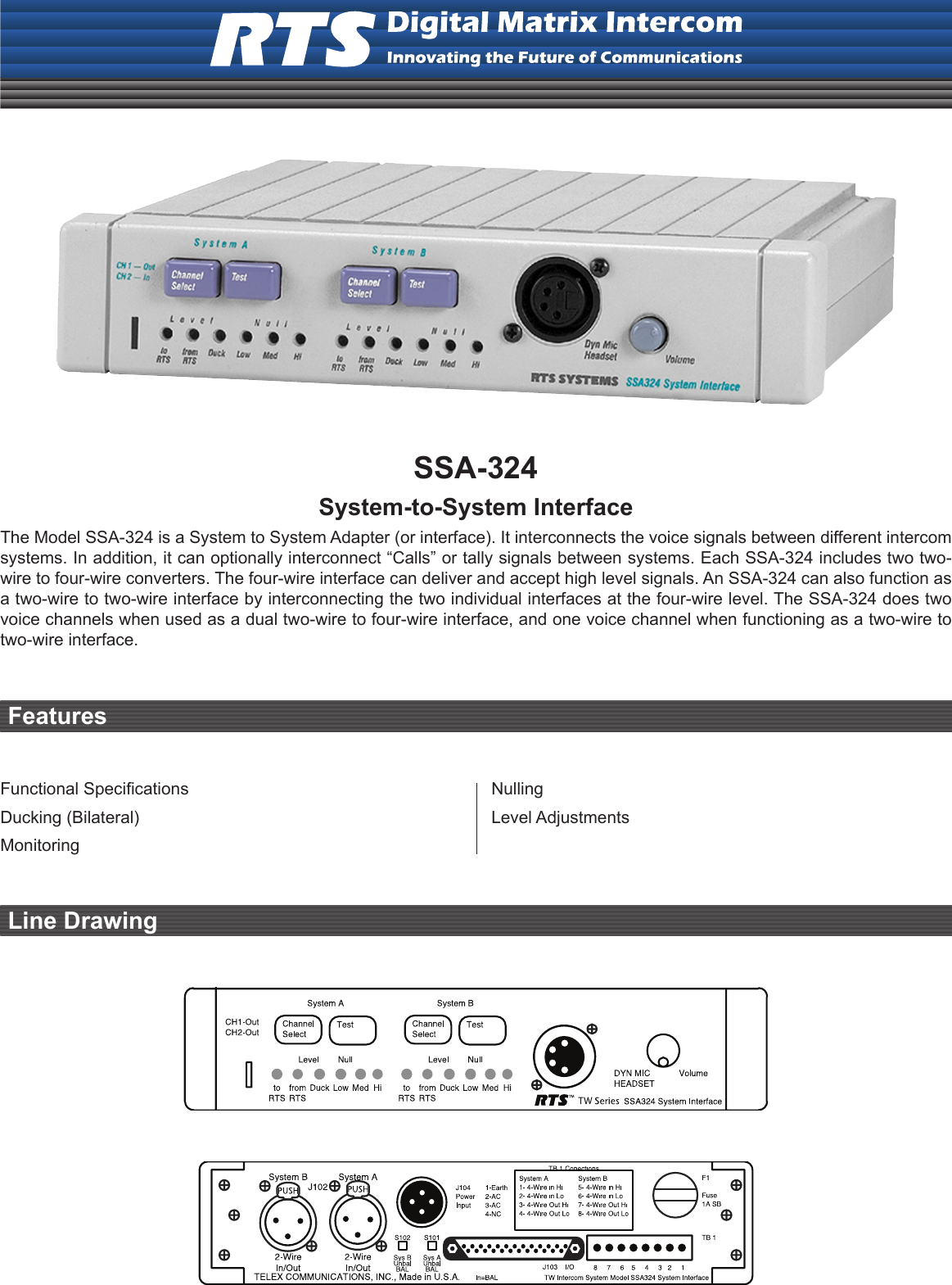 Page 1 of 2 - Rts Rts-Ssa-324-Users-Manual- Digital Matrix SSA-324 Technical Data Sheet  Rts-ssa-324-users-manual