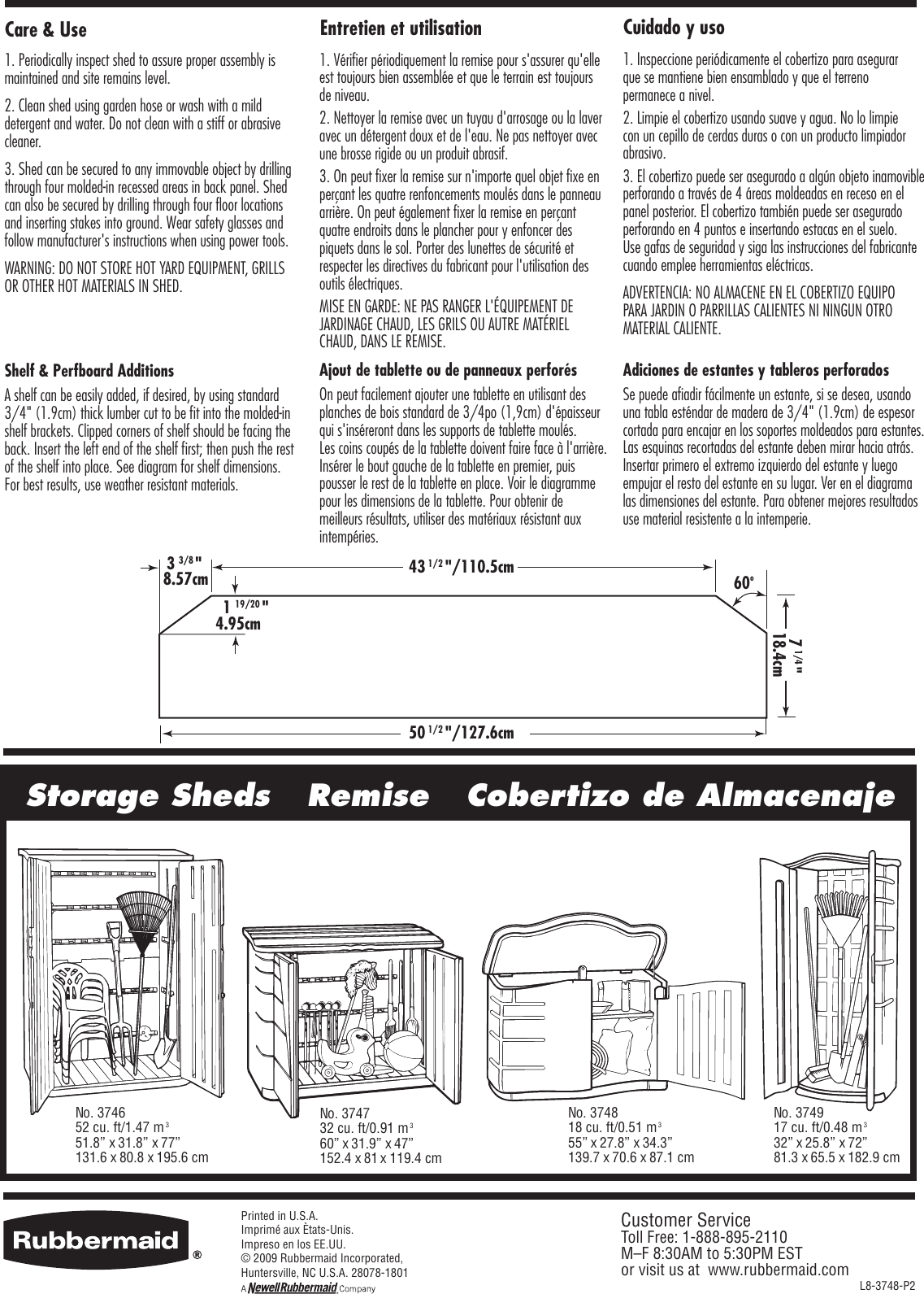 Page 2 of 2 - Rubbermaid Rubbermaid-Outdoor-Storage-3746-Users-Manual- Horizontal Shed 3748 Assembly Instructions  Rubbermaid-outdoor-storage-3746-users-manual