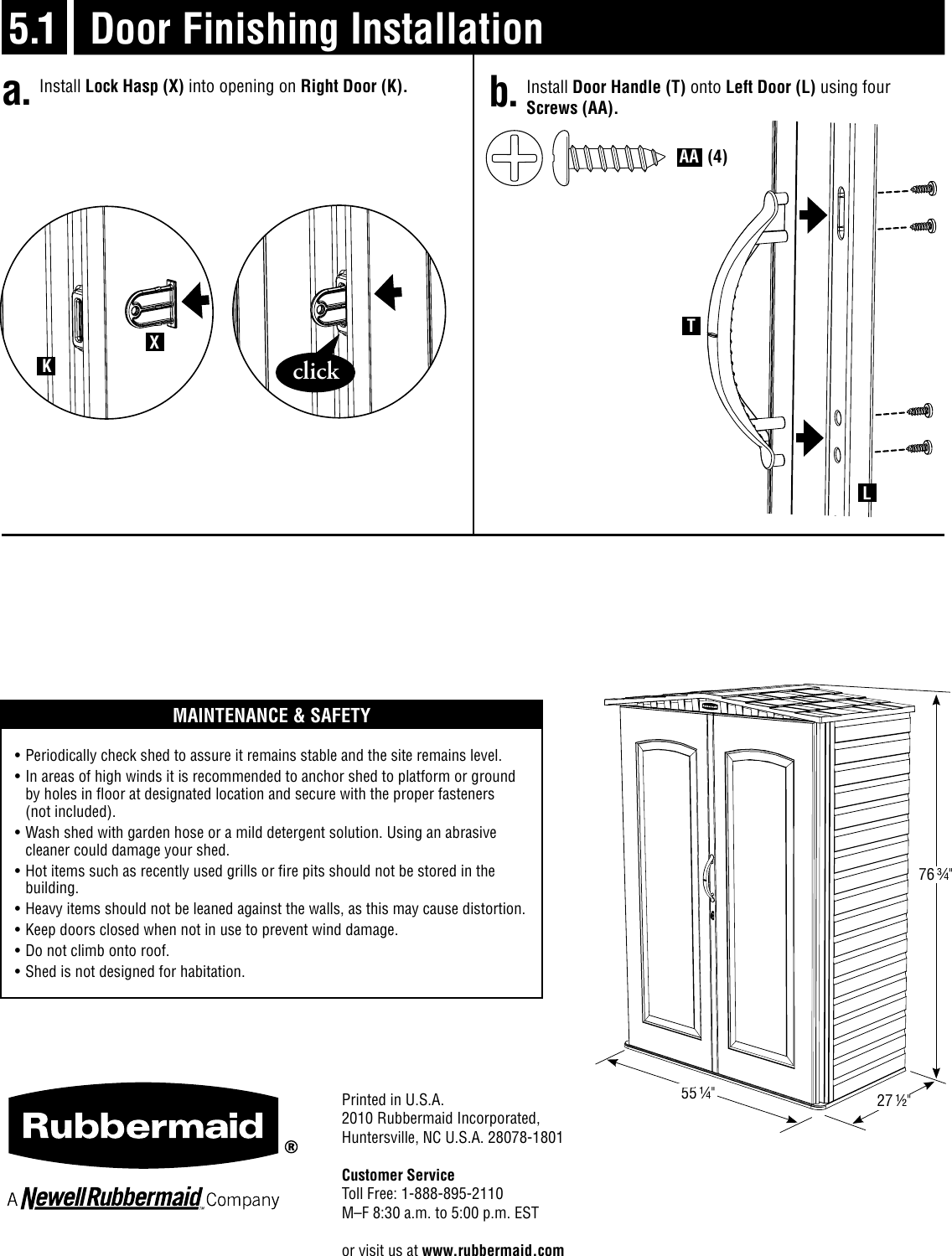 Page 12 of 12 - Rubbermaid Rubbermaid-Outdoor-Storage-5L10-Users-Manual- 5L10 Assembly Instructions English  Rubbermaid-outdoor-storage-5l10-users-manual