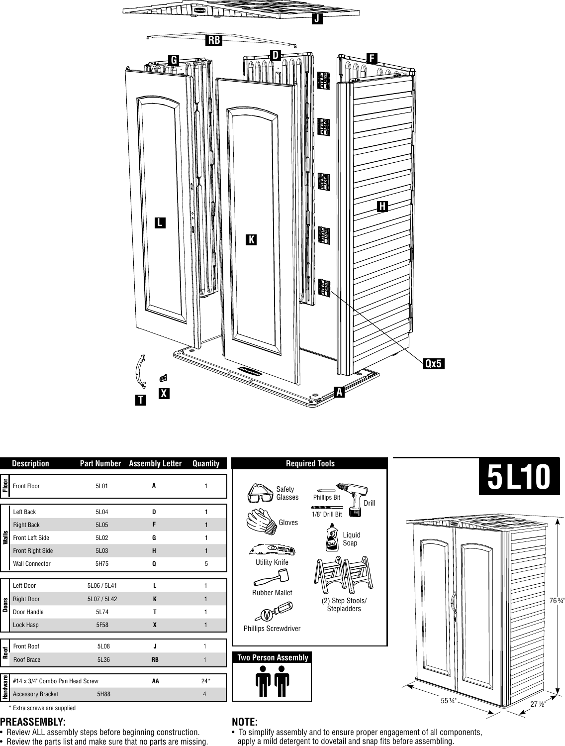 Page 2 of 12 - Rubbermaid Rubbermaid-Outdoor-Storage-5L10-Users-Manual- 5L10 Assembly Instructions English  Rubbermaid-outdoor-storage-5l10-users-manual