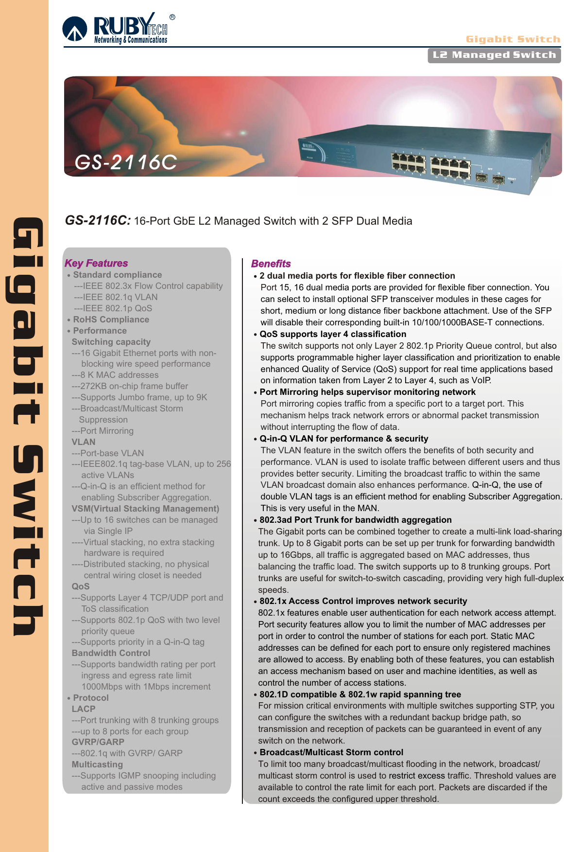 Page 1 of 2 - Ruby-Tech Ruby-Tech-Gs-2116C-Users-Manual- L2 Managed Switch Solutions-¦±  Ruby-tech-gs-2116c-users-manual