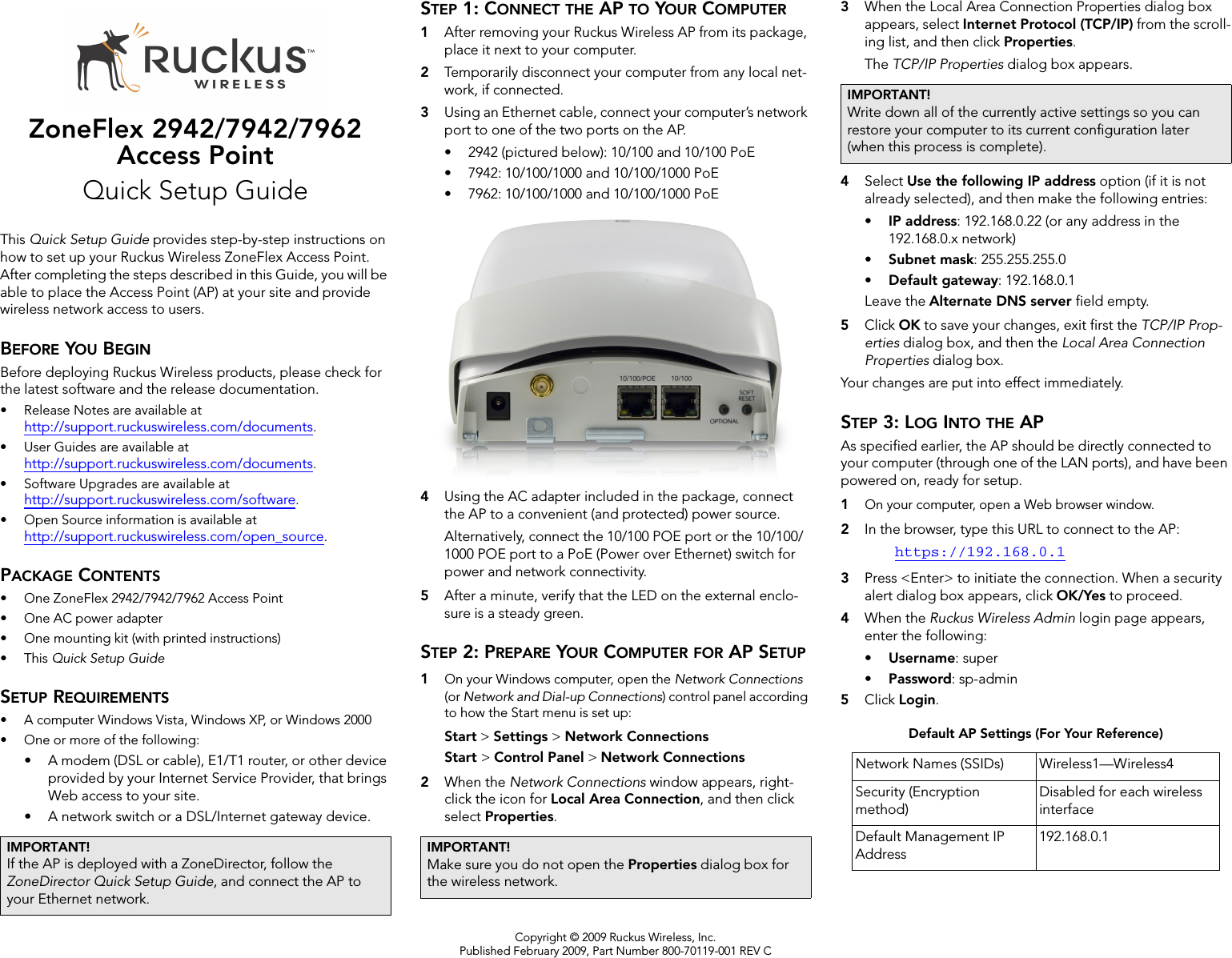 Ruckus Wireless 7962 802.11a/b/g/n Access Point User Manual Ruckus