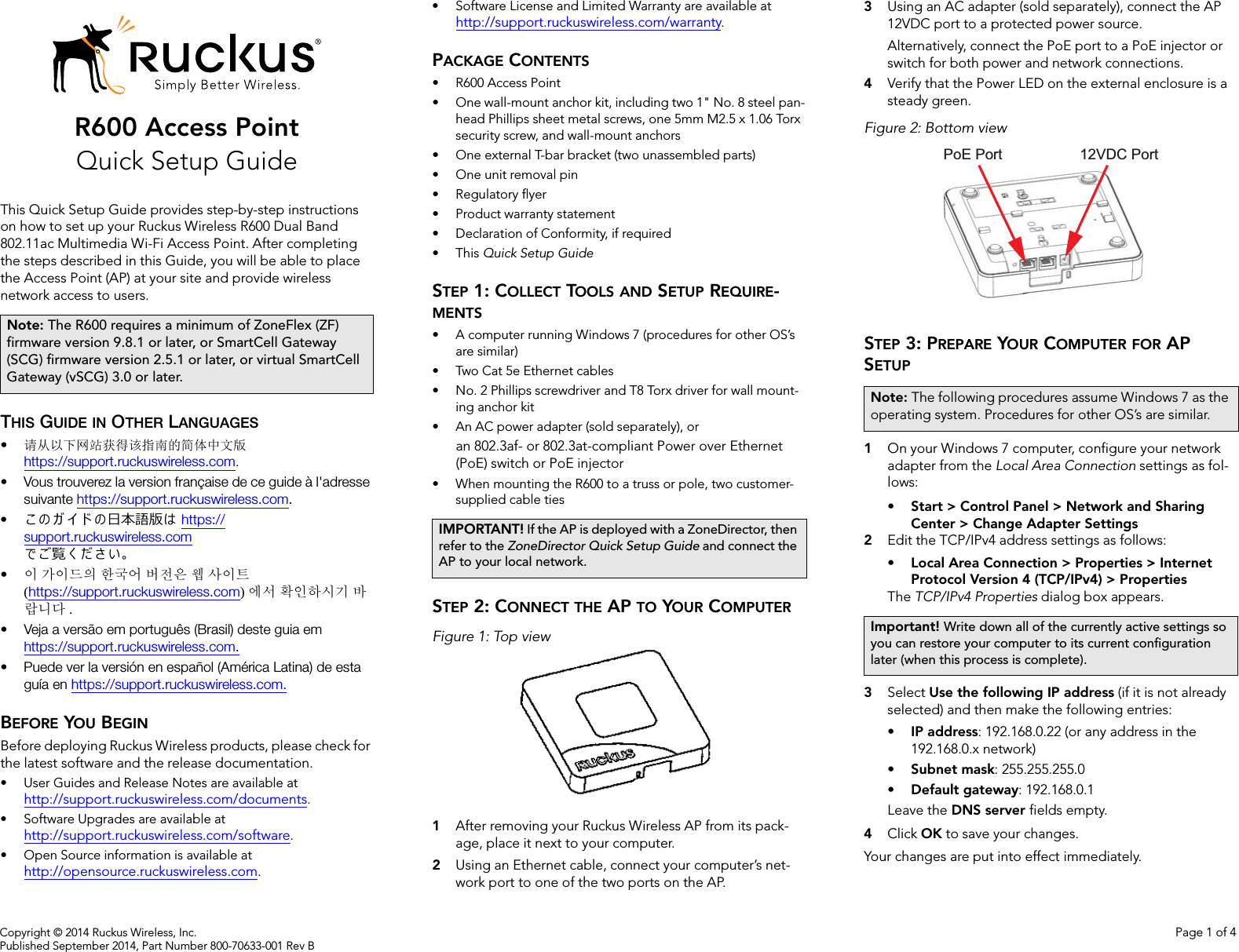 Ruckus Wireless R600 R600 Access Point User Manual R600 Quick Setup Guide