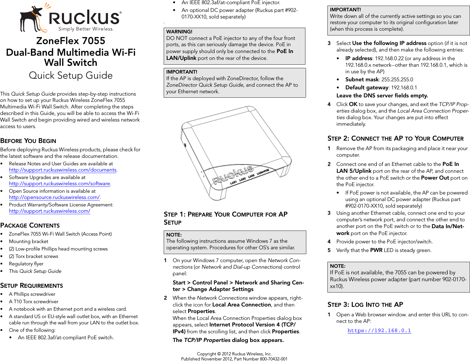 Ruckus Wireless ZF7055 ZoneFlex 7055 Access Point User Manual Ruckus
