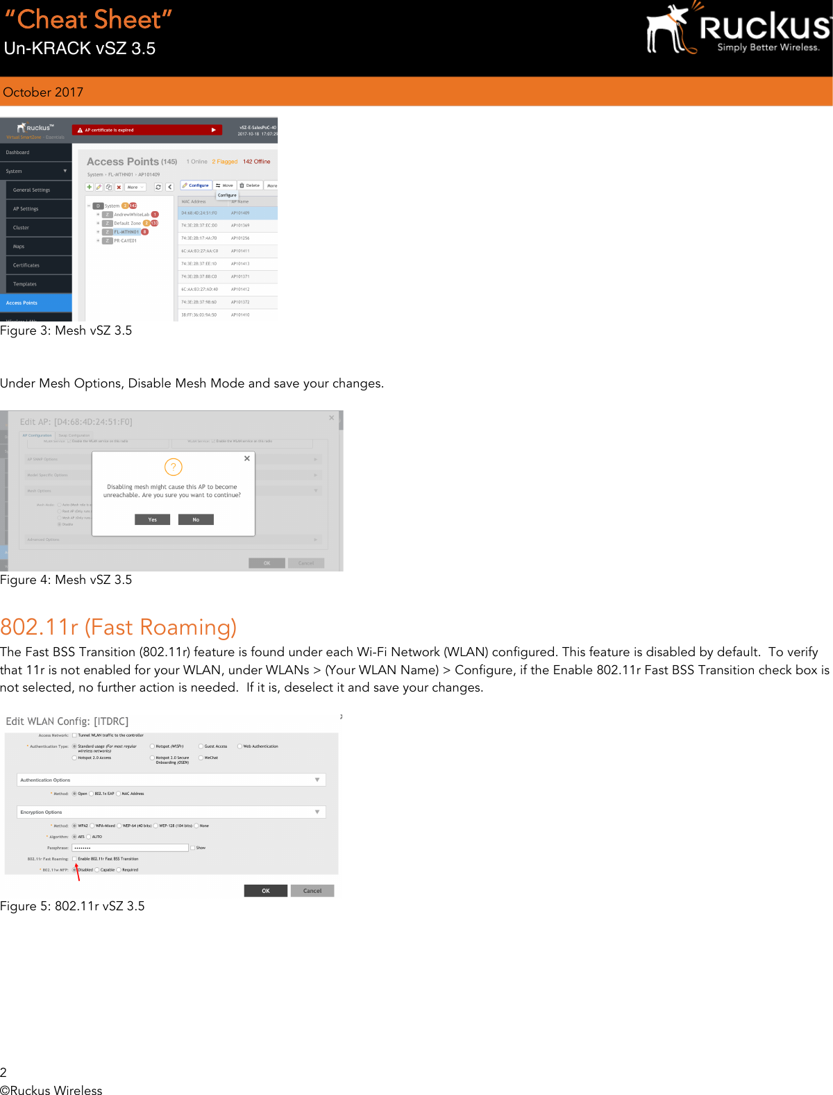 Page 2 of 2 - Ruckus CheatSheet_KRACK_vSZ 3.5 Smart Zone KRACK WPA/WPA2 Vulnerability Mitigation (v SZ-E / V SZ-H SZ-100) Cheat Sheet SZ