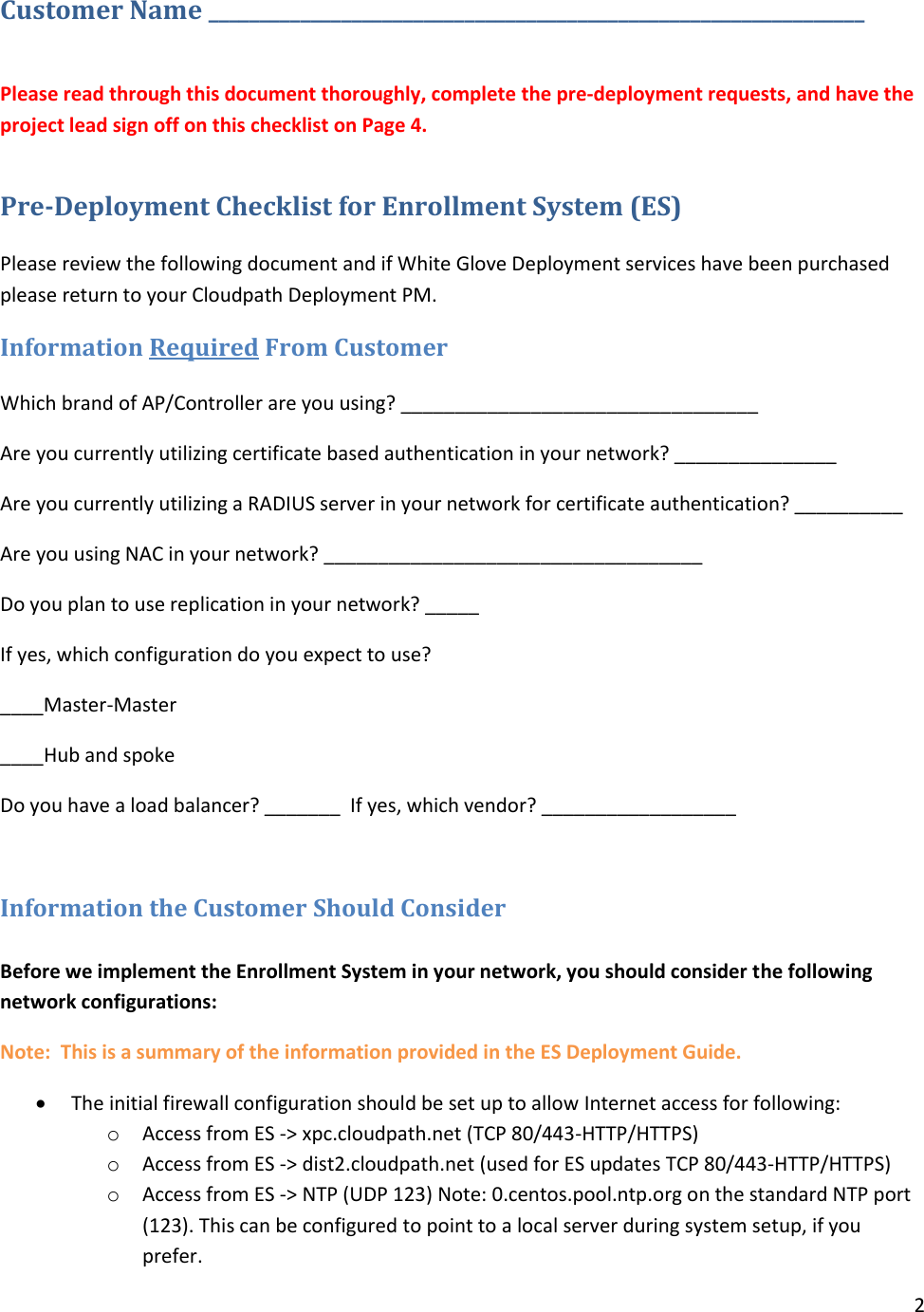 Page 2 of 5 - Ruckus  CP_ES 5.1 (GA) Pre-Deployment Checklist (Private VM) Pre Deployment Private VM