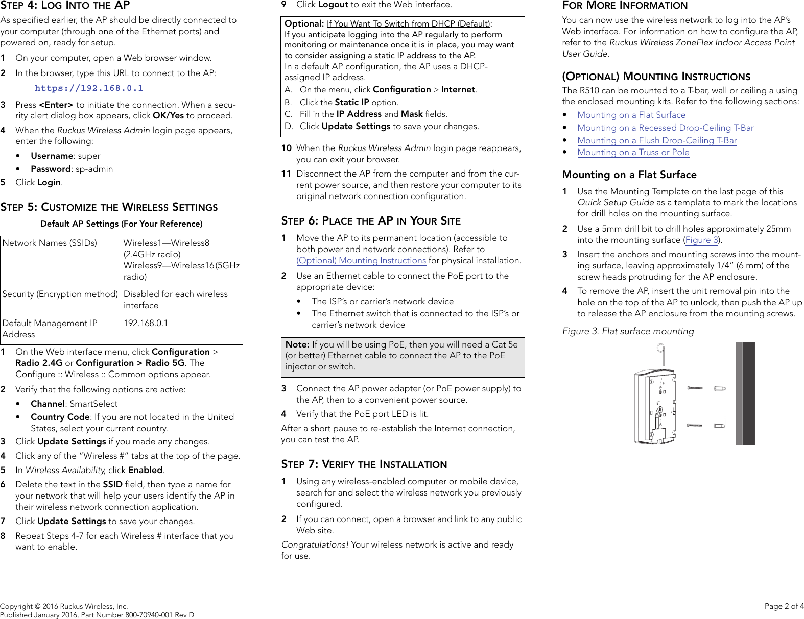 Page 2 of 4 - Ruckus  Wireless R510 Quick Setup Guide QSG - 800-70940-001 Rev D 20160128