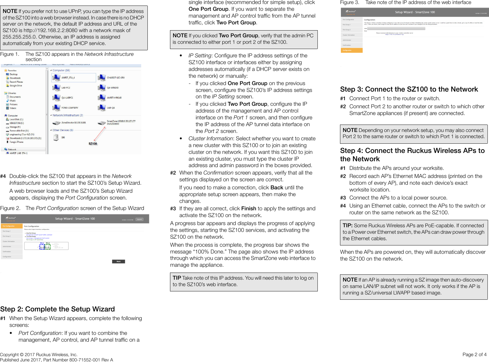 Page 2 of 4 - Ruckus SmartZone™ 100 Quick Setup Guide For SmartZone 3.5.1 Smart Zone (MR1) (SZ100) Sz100-351-Quick Guide-20170616