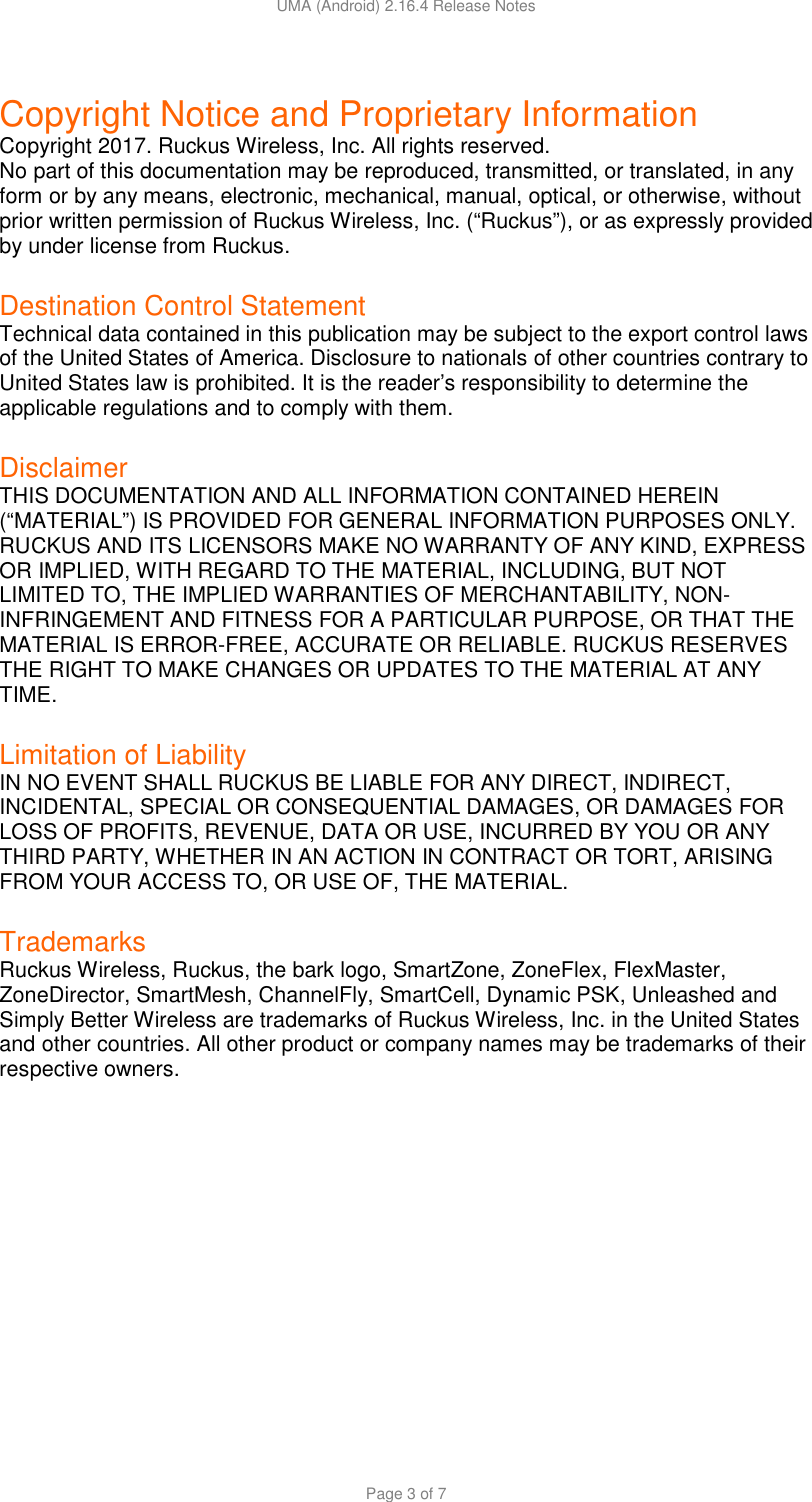 Page 3 of 7 - Ruckus - UMA 2.16.4 Android Release Notes (GA) 20171004 Unleashed Mobile App V2.16.4 (for Android) Notes(GA)-20171004
