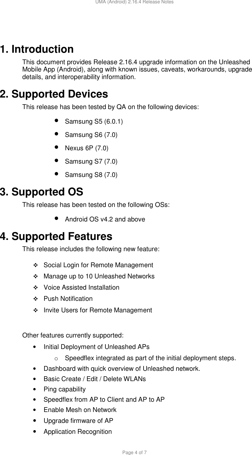 Page 4 of 7 - Ruckus - UMA 2.16.4 Android Release Notes (GA) 20171004 Unleashed Mobile App V2.16.4 (for Android) Notes(GA)-20171004