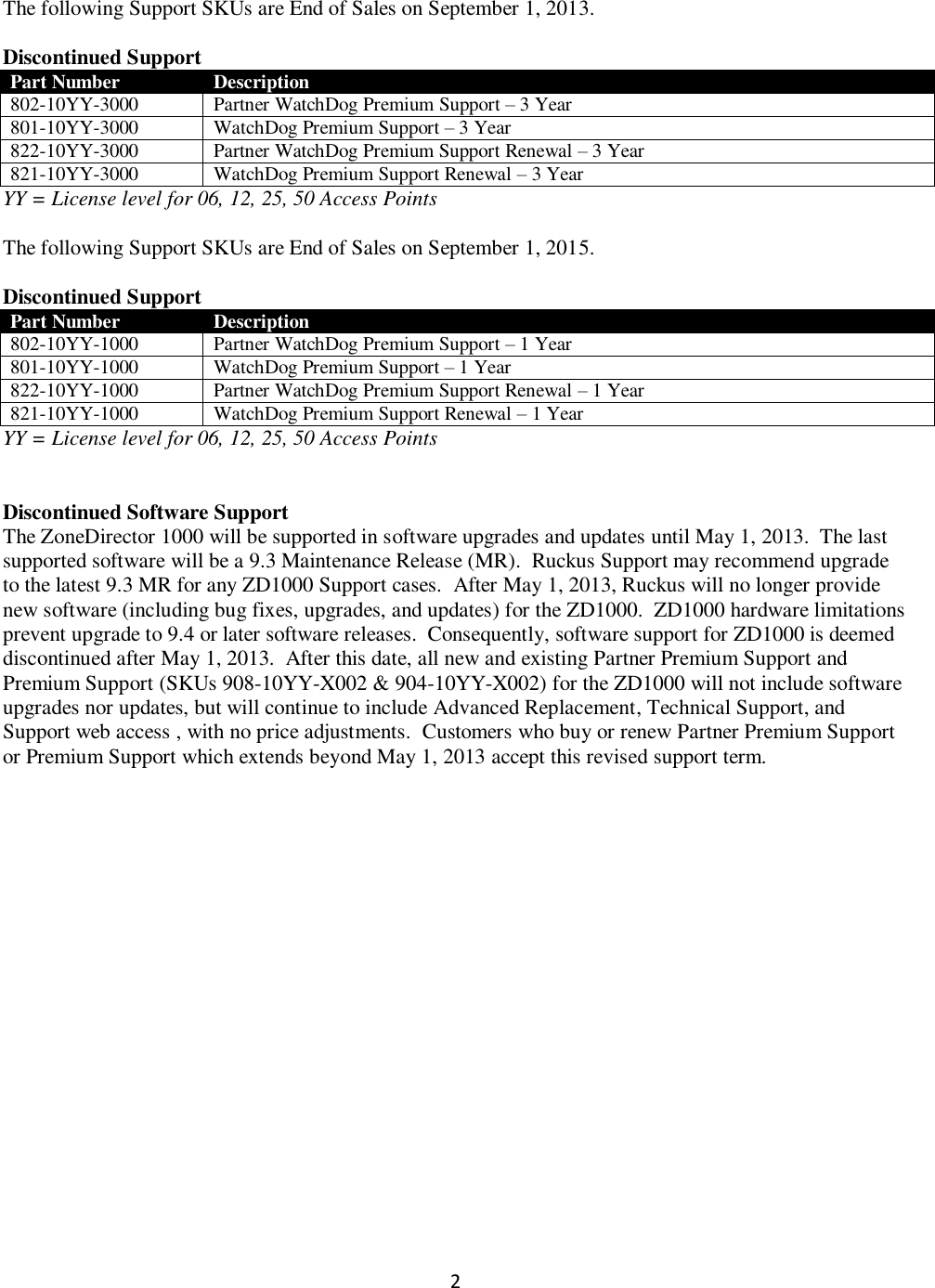 Page 2 of 3 - Ruckus  ZD1000 End Of Life Notification EOL