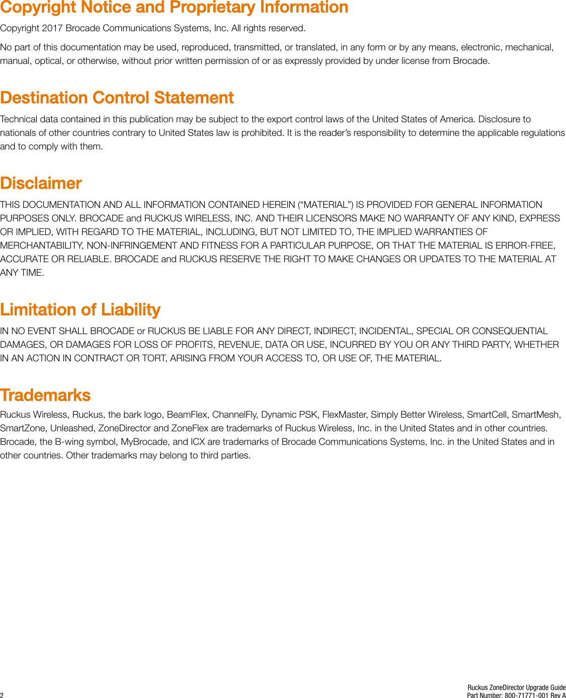 Page 2 of 10 - Ruckus ZoneDirector Upgrade Guide, V10.0 Zone Director 10.0 (GA) ZD Guide ZD-10-0-Upgrade Guide-Rev A-20171129