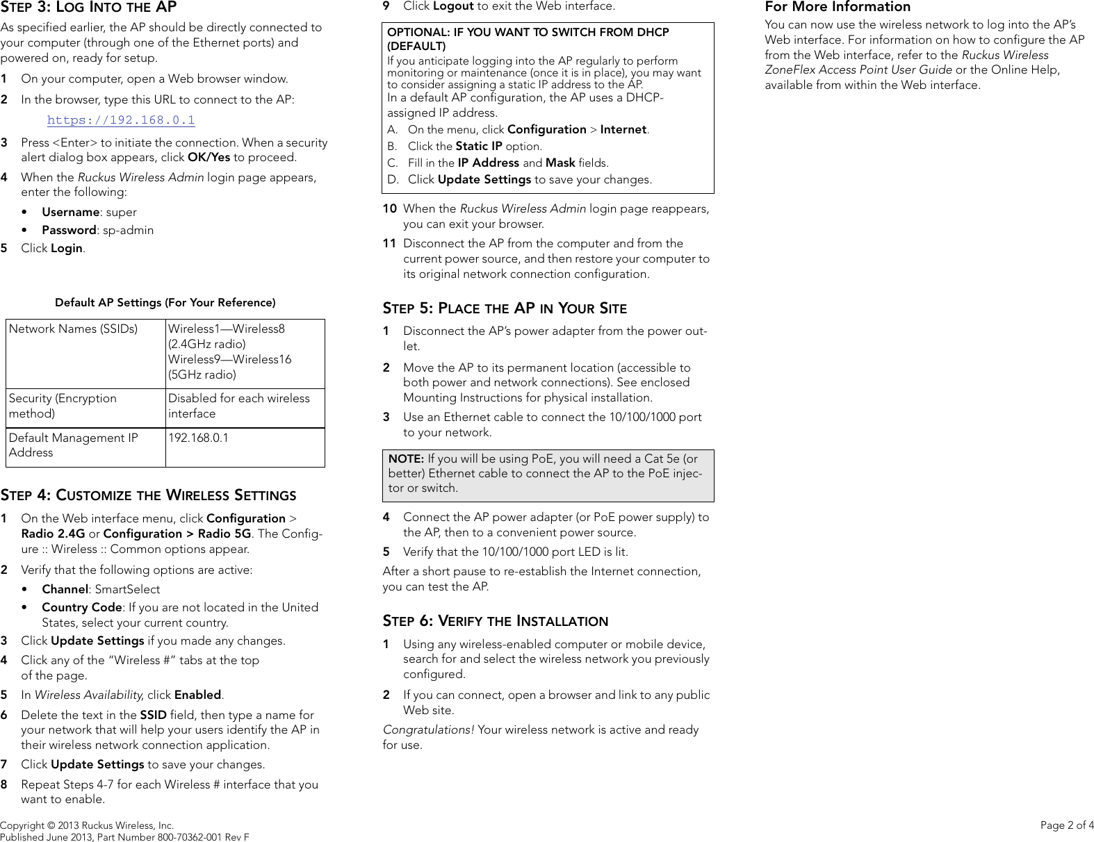 Ruckus Wireless AP ZF2942/7942 Quick Setup Guide Zone Flex 7982 ZF QSG ...