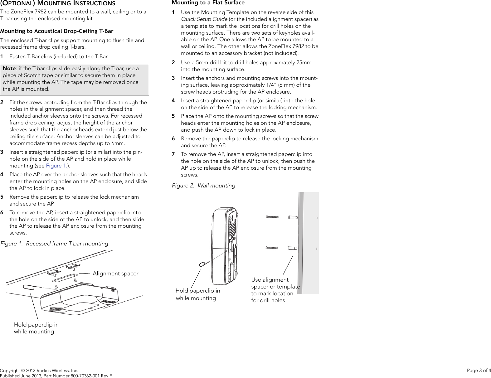 Page 3 of 4 - Ruckus Wireless AP ZF2942/7942 Quick Setup Guide Zone Flex 7982 ZF QSG - 800-70362-001 Rev F 20130614