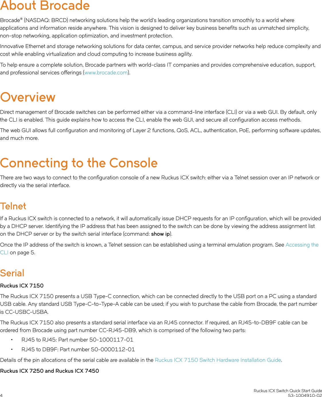 Page 4 of 10 - Ruckus ICX Switch Quick Start Guide 7150/7250/7450 (QSG) Brocade-icx-switch-qsg