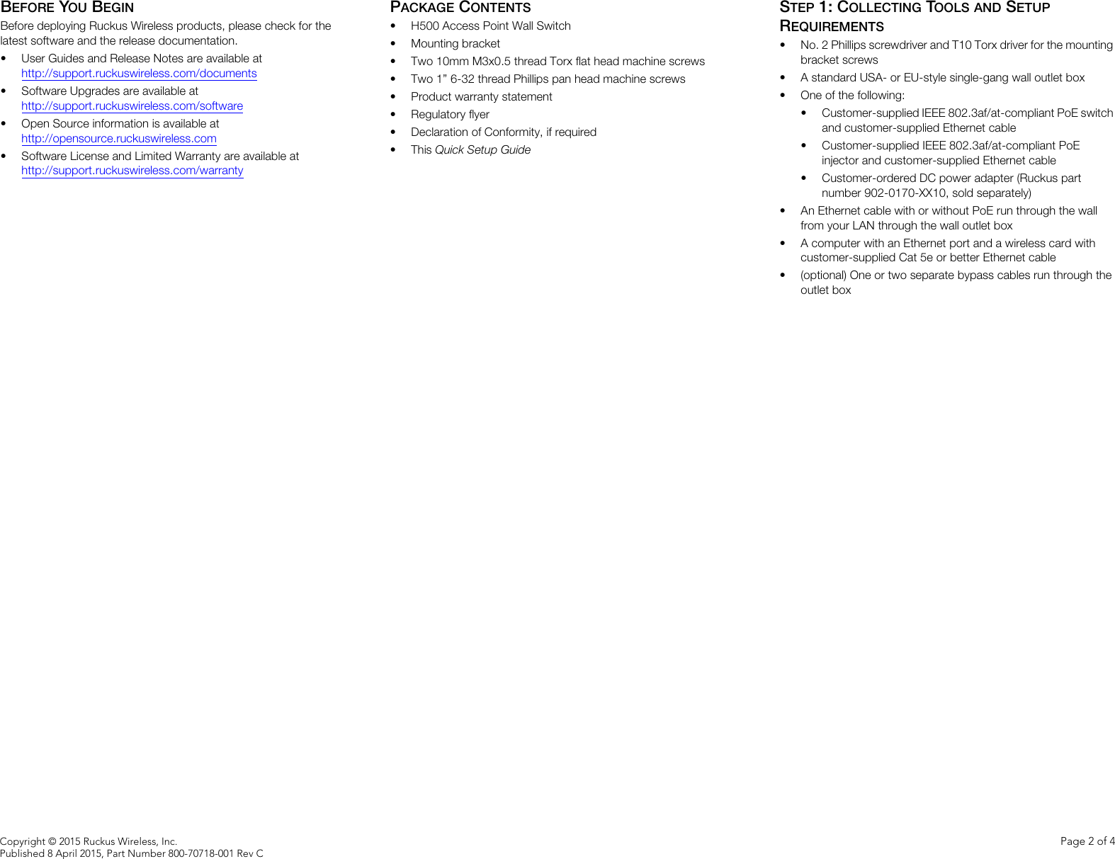 Page 2 of 4 - Ruckus H500 Quick Setup Guide H500-qsg-800-70718-001-rev C-20150408