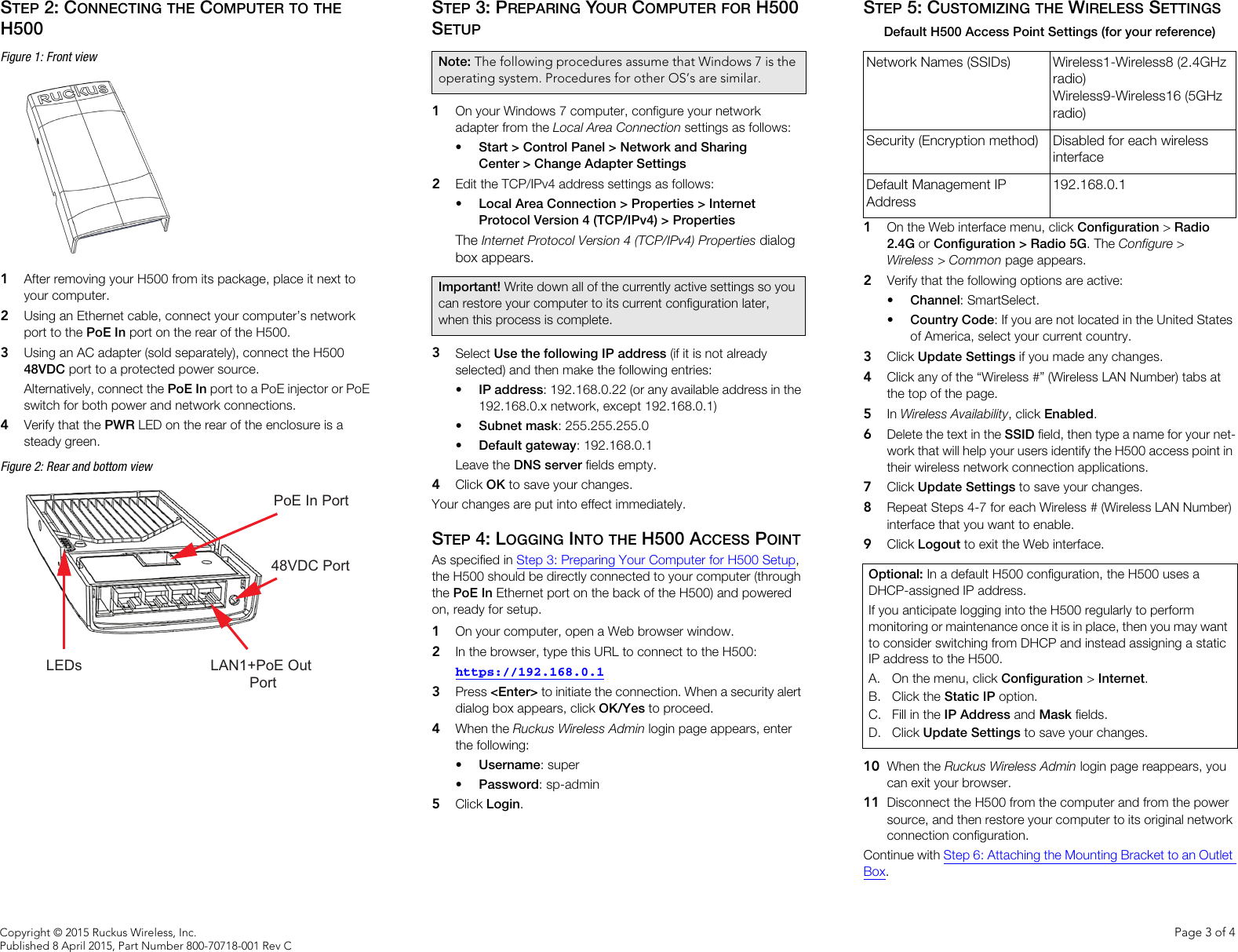 Page 3 of 4 - Ruckus H500 Quick Setup Guide H500-qsg-800-70718-001-rev C-20150408