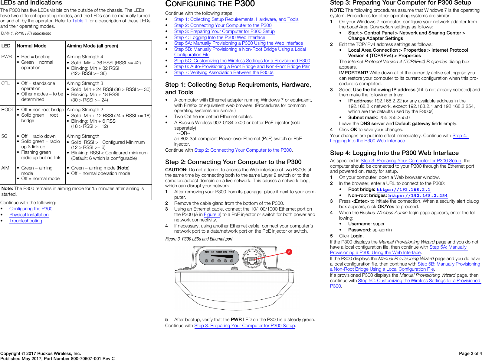 Page 2 of 4 - Ruckus ZoneFlex P300 Wireless Bridge Quick Setup Guide Zone Flex Pt Mt P 802.11ac P300-qsg-800-70607-001-rev C-20170515