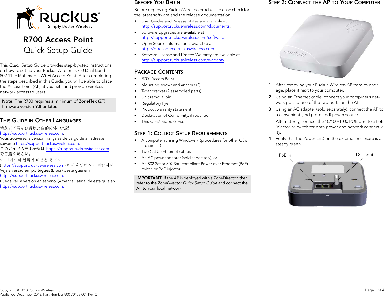 Ruckus R700 Quick Setup Guide Access Point qsg 800 70453 001 rev C 20131220