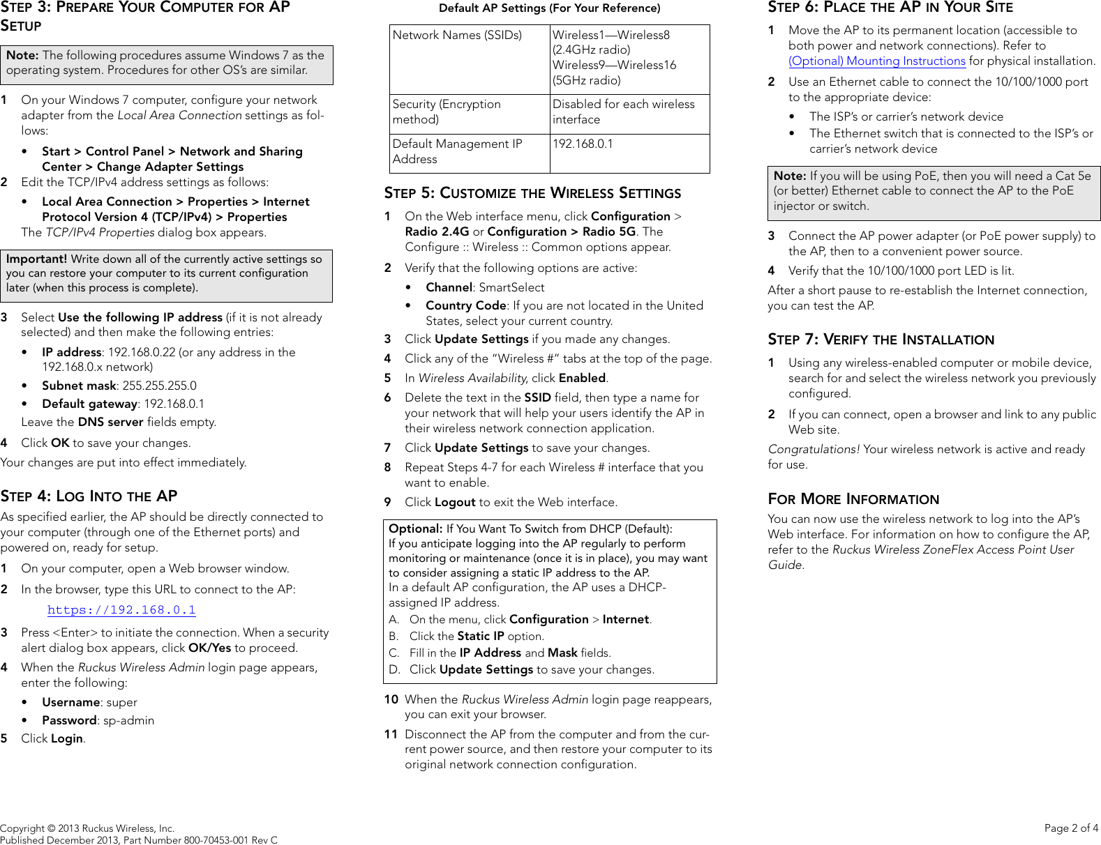 Page 2 of 4 - Ruckus R700 Quick Setup Guide Access Point R700-qsg-800-70453-001-rev C-20131220