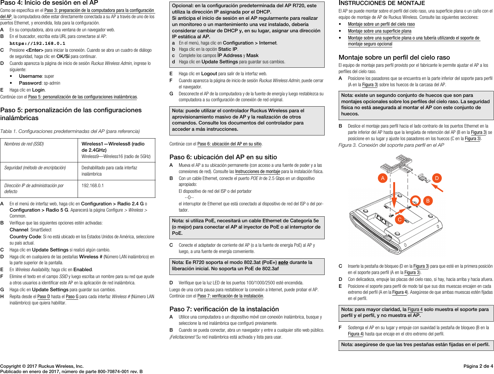 Page 2 of 4 - Ruckus R720 Access Point Quick Setup Guide Wireless (Latin Spanish Mexico Version) R720-qsg-800-70874-001-rev B Es LA