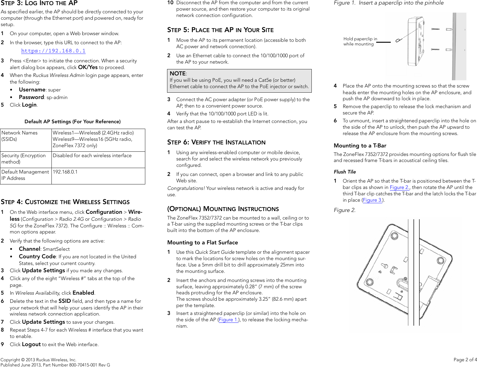 Page 2 of 4 - Ruckus Wireless AP ZF2942/7942 Quick Setup Guide Zone Flex 7372/7352 Zf-7352-7372-qsg-en-800-70415-001-rev G -20130615