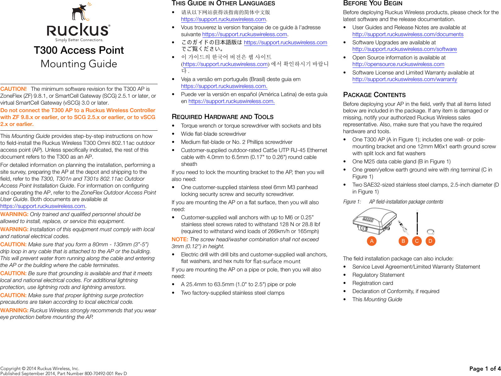 Page 1 of 4 - Ruckus T300 Access Point Mounting Guide Zf-T300-mg-800-70492-001-rev D-20140904