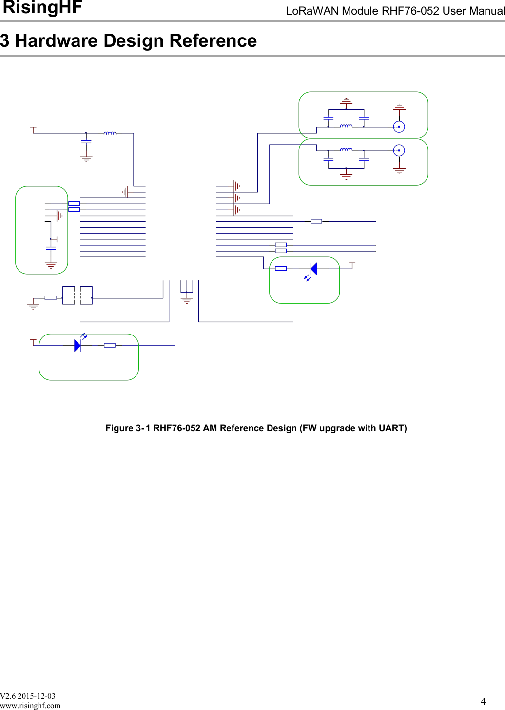 V2.6 2015-12-03www.risinghf.comLoRaWAN Module RHF76-052 User ManualRisingHF43 Hardware Design ReferenceFigure 3- 1 RHF76-052 AM Reference Design (FW upgrade with UART)