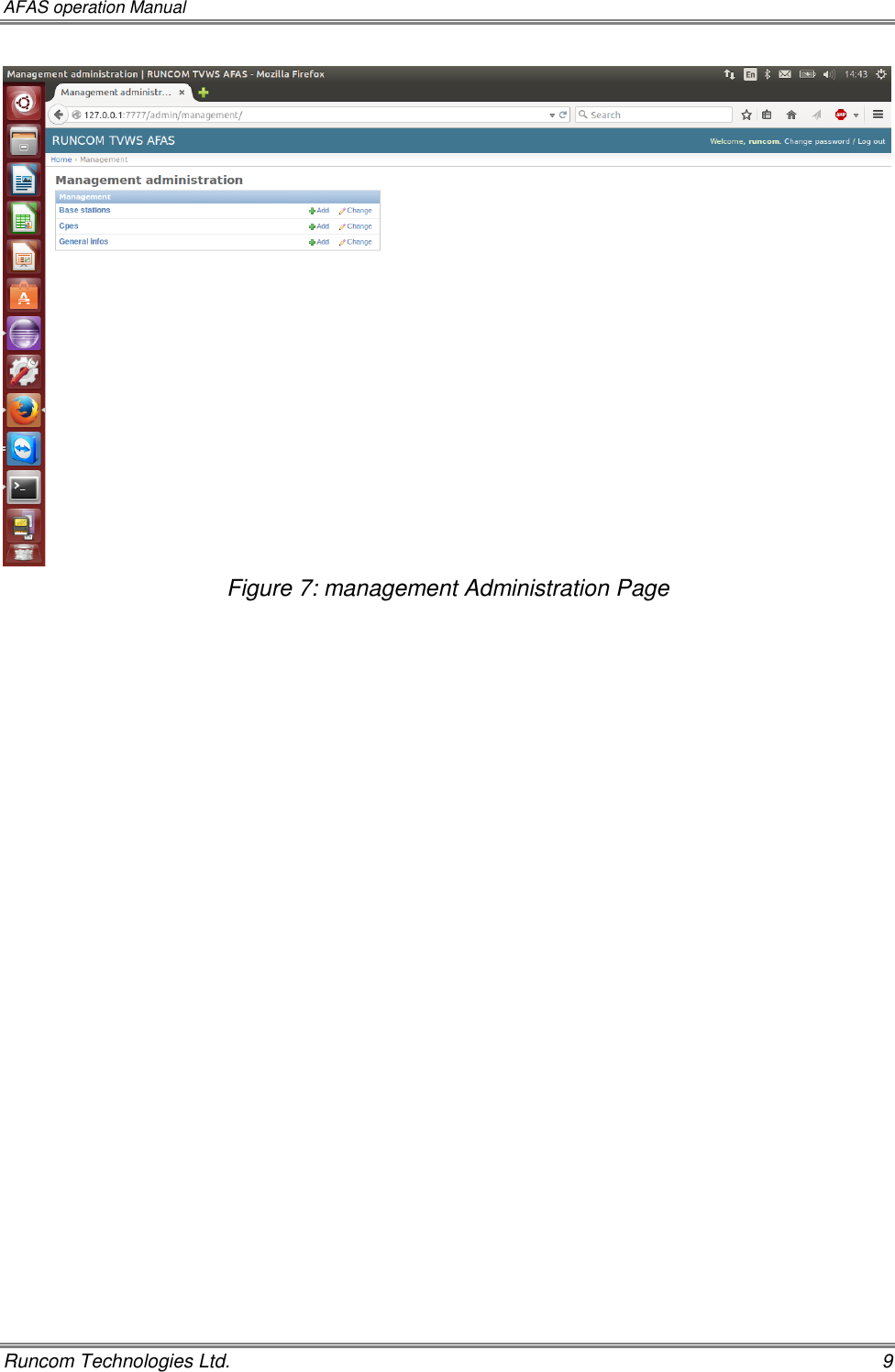 AFAS operation Manual   Runcom Technologies Ltd.    9  Figure 7: management Administration Page    