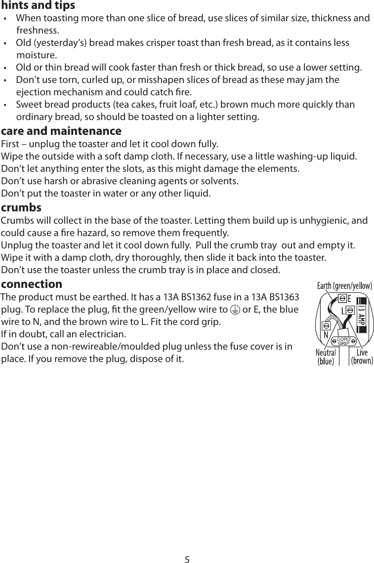 Page 5 of 8 - Russell-Hobbs Russell-Hobbs-643-092-Users-Manual- 13245 RH 4-slice Toaster  Russell-hobbs-643-092-users-manual