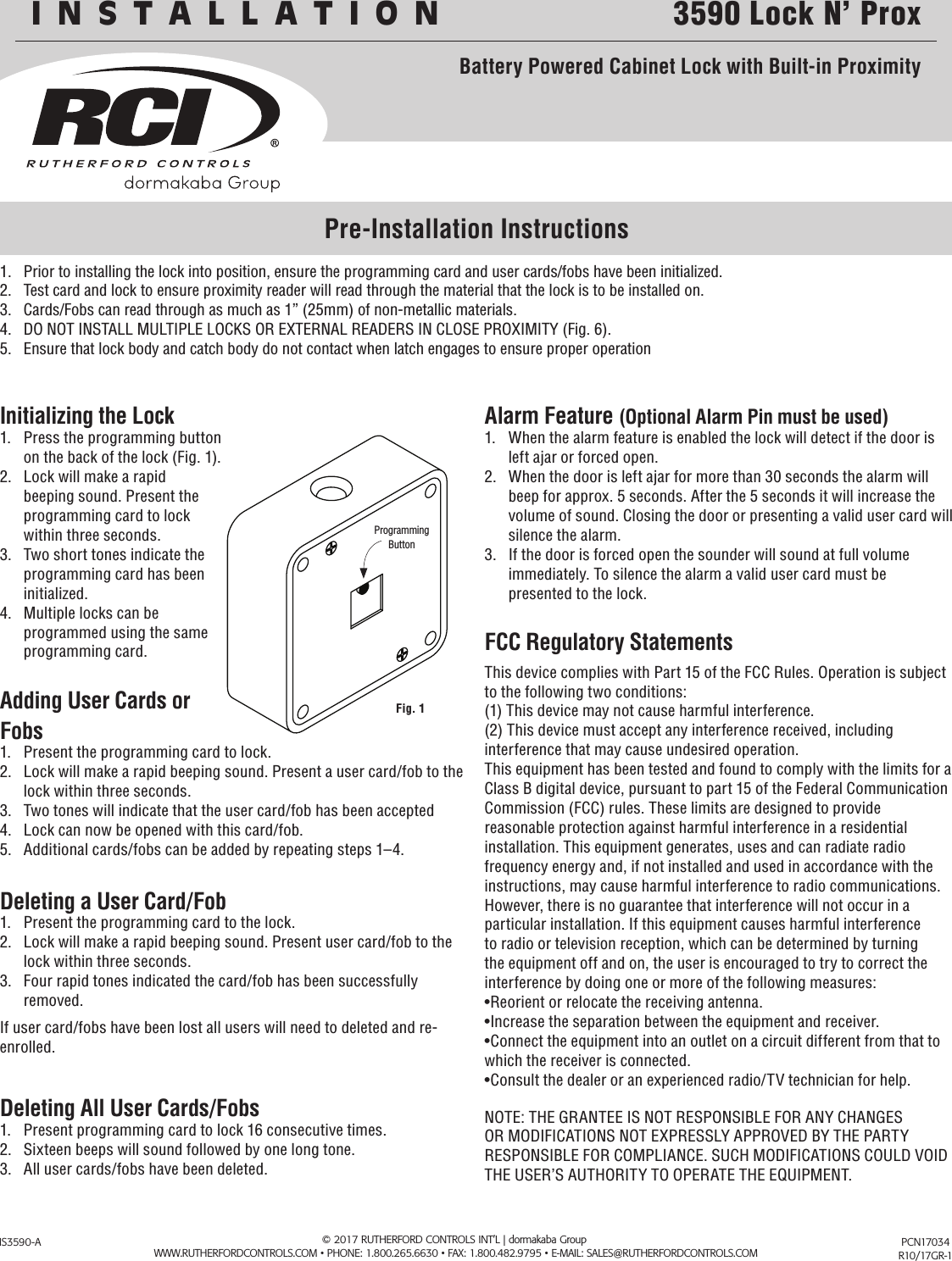 Rutherford Controls RR401 RFID Reader User Manual