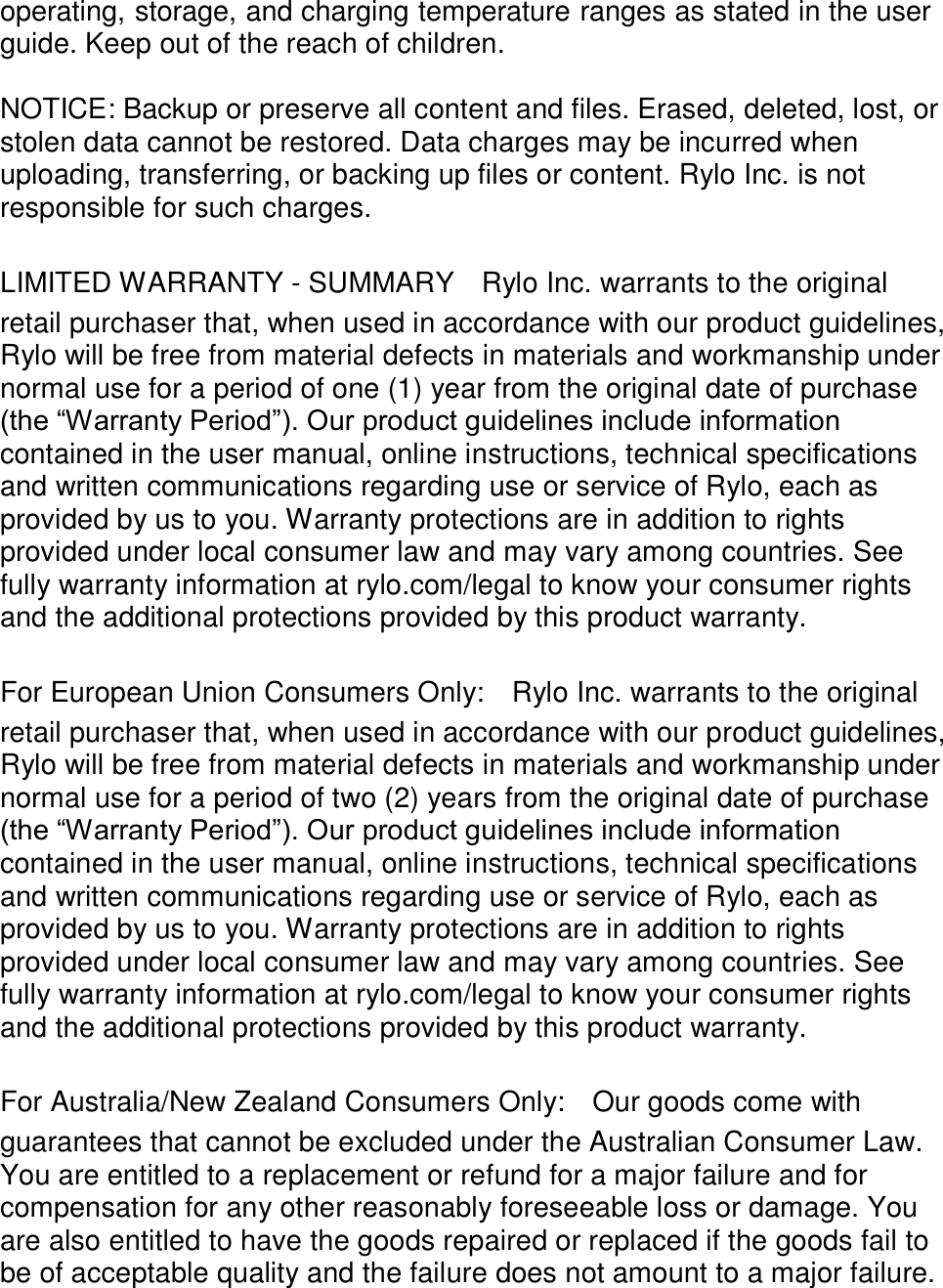 Page 3 of Rylo 0101B Rylo User Manual  V1 1