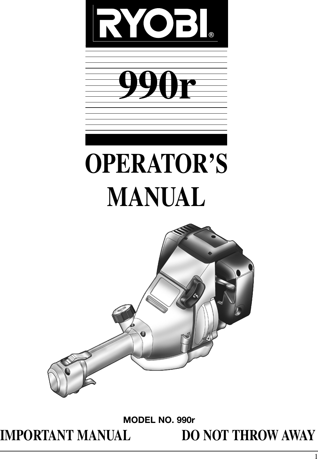 Ryobi 990R Users Manual 9340 Om