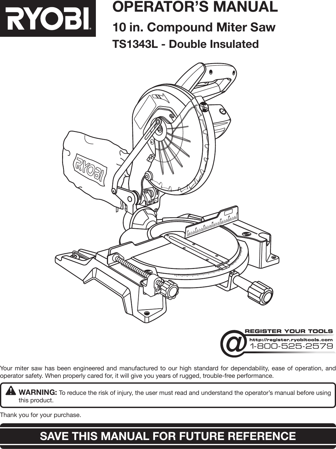 Ryobi Cordless Saw Ts1343L Users Manual