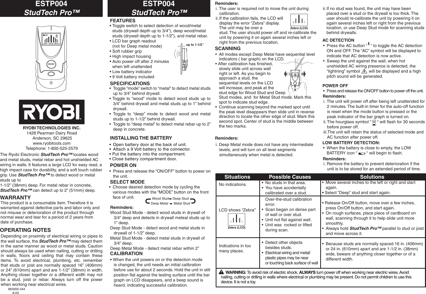 Page 1 of 1 - Ryobi Ryobi-Estp004-Owner-S-Manual