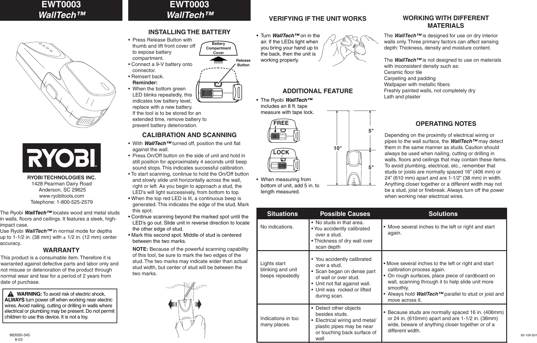 Page 1 of 1 - Ryobi Ryobi-Ewt0003-Owner-S-Manual