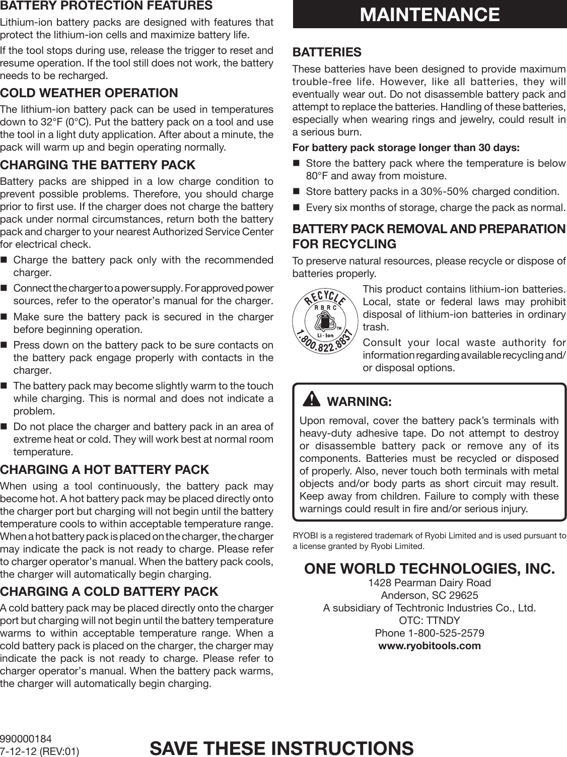 Page 2 of 6 - Ryobi Ryobi-P102-P105-Owner-S-Manual