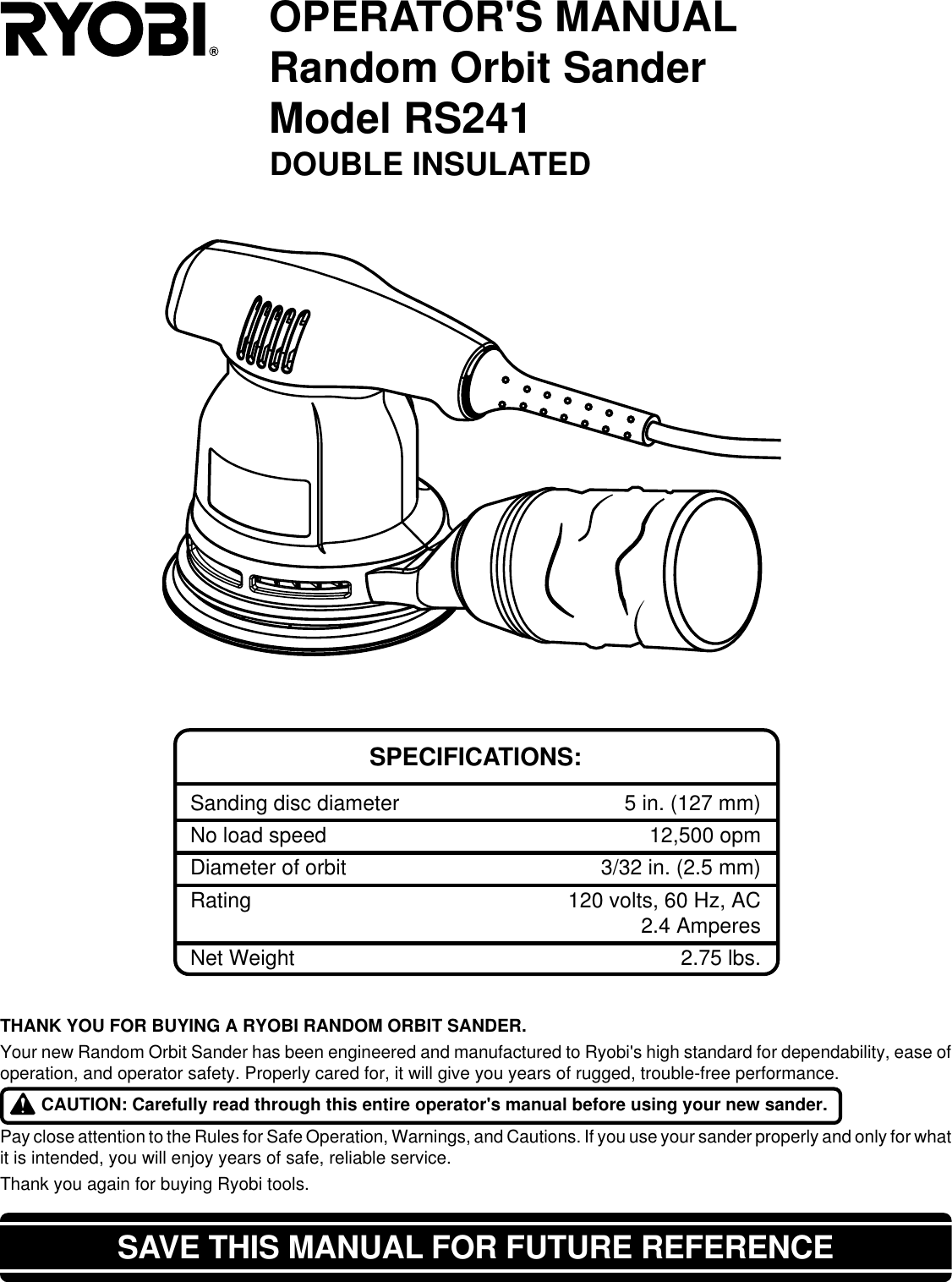 Page 1 of 12 - Ryobi Ryobi-Rs241-Owner-S-Manual Rs240_388_eng
