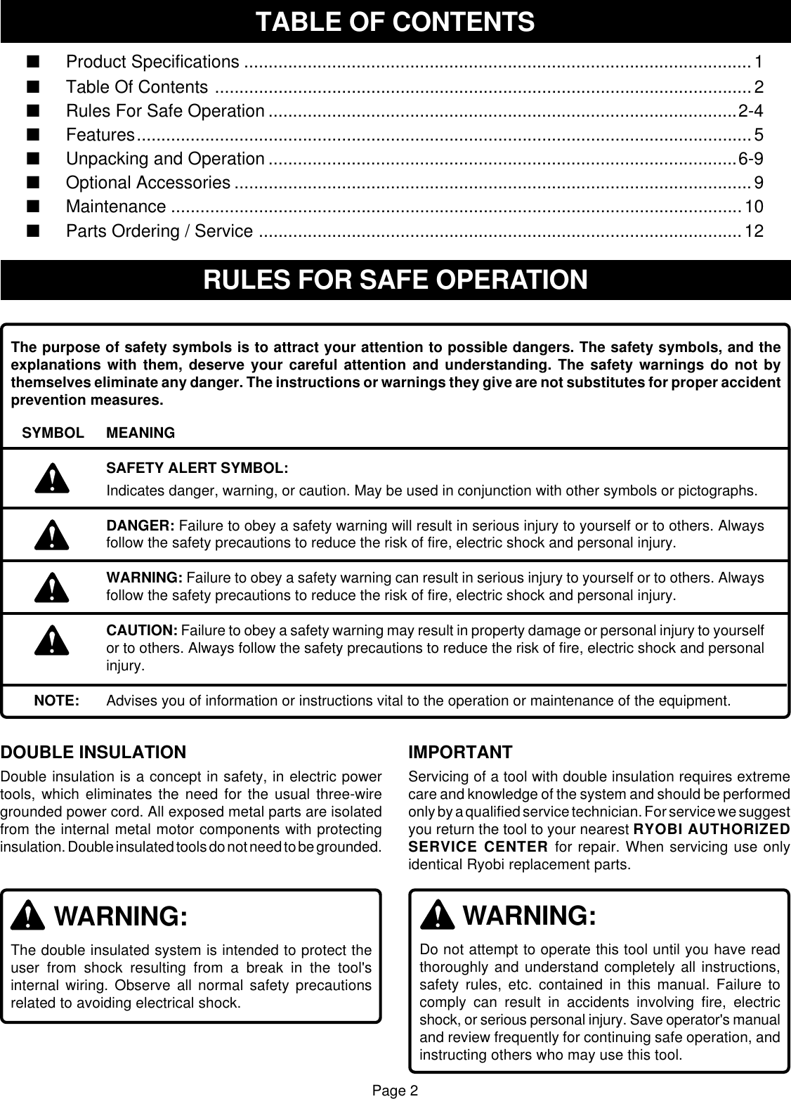 Page 2 of 12 - Ryobi Ryobi-Rs241-Owner-S-Manual Rs240_388_eng