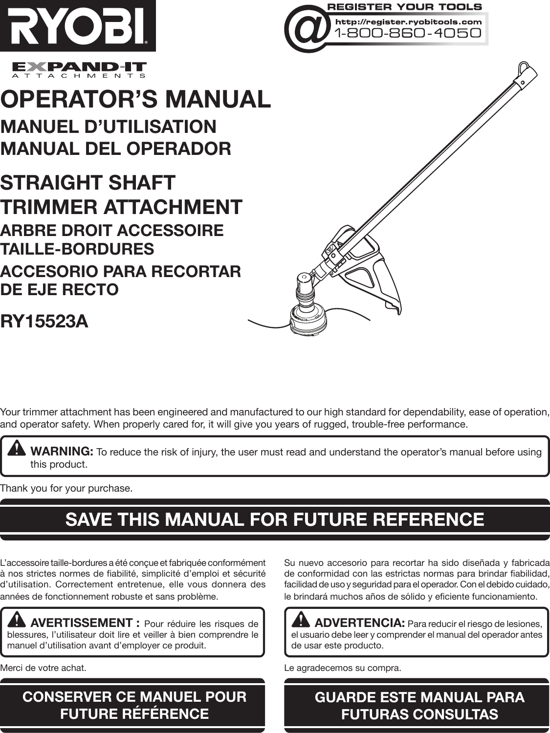 Ryobi Ry15523A Owner S Manual